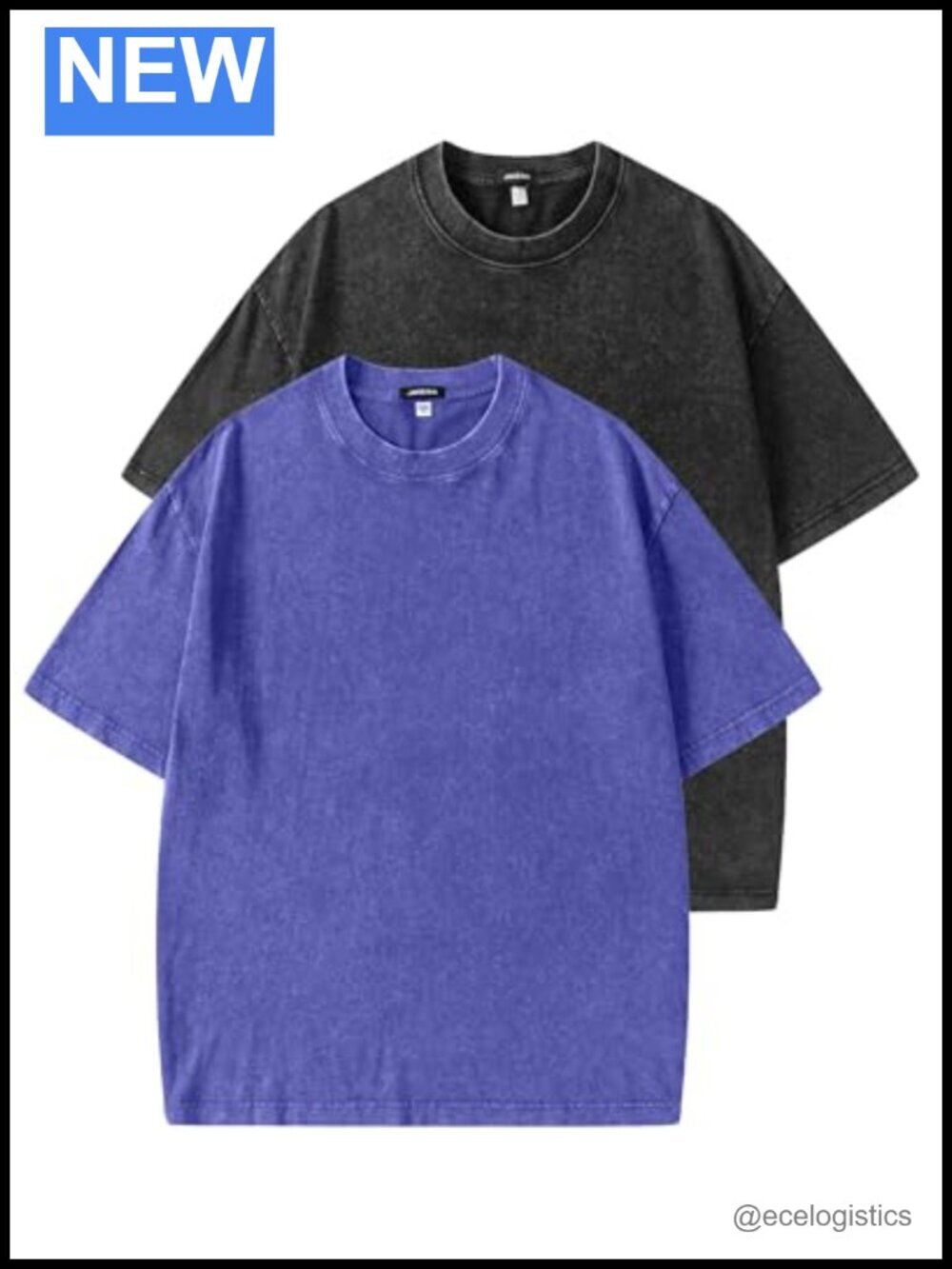 2 Pack Oversized Acid Wash Cotton T-Shirts Drop Shoulder Boxy Streetwear Tee